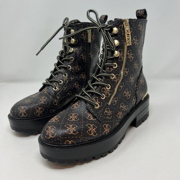 Guess Women's GW Fearne Combat Boots Size 9.5Black & Gold Chunky Sole